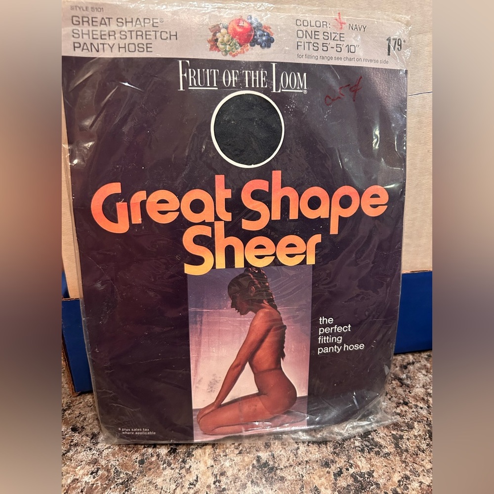 Vintage fruit of the loom great shape Sheer one size Navy pantyhose NEW sealed